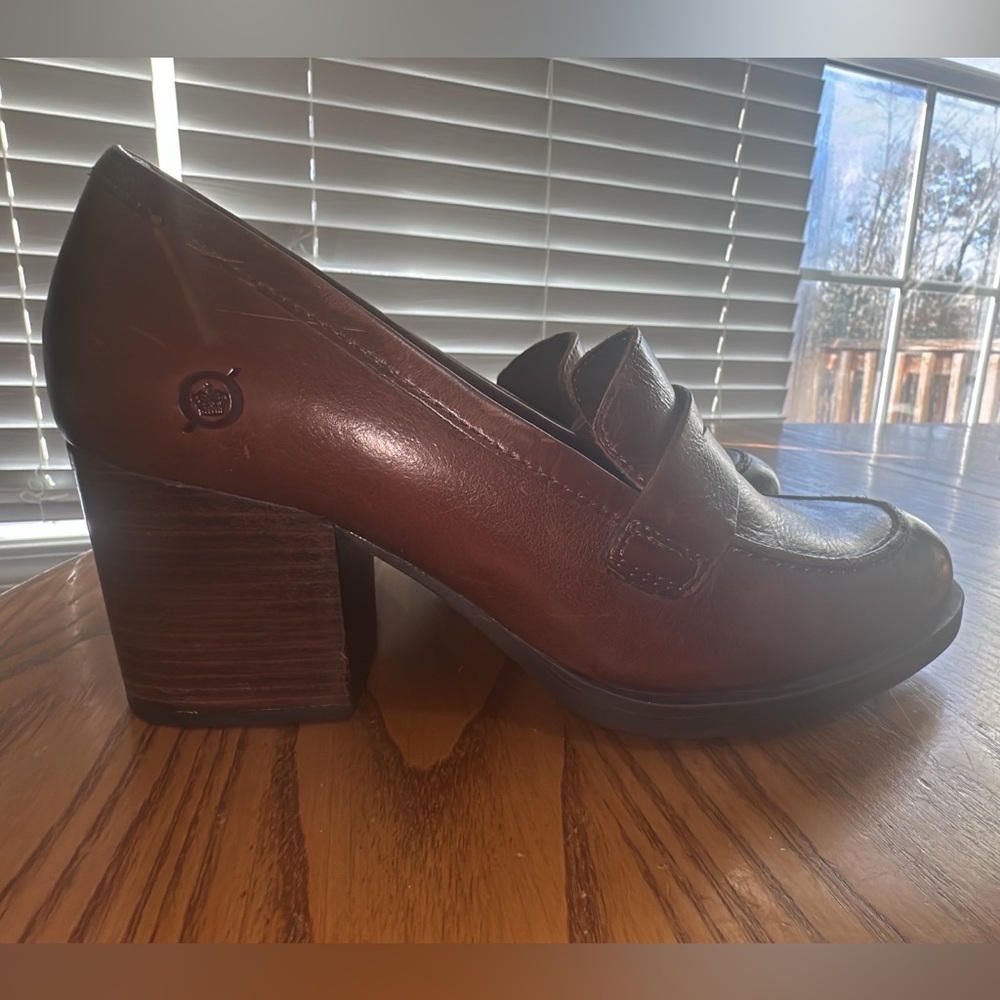 Born Women's Brown Block Heel Loafers (shoes10)